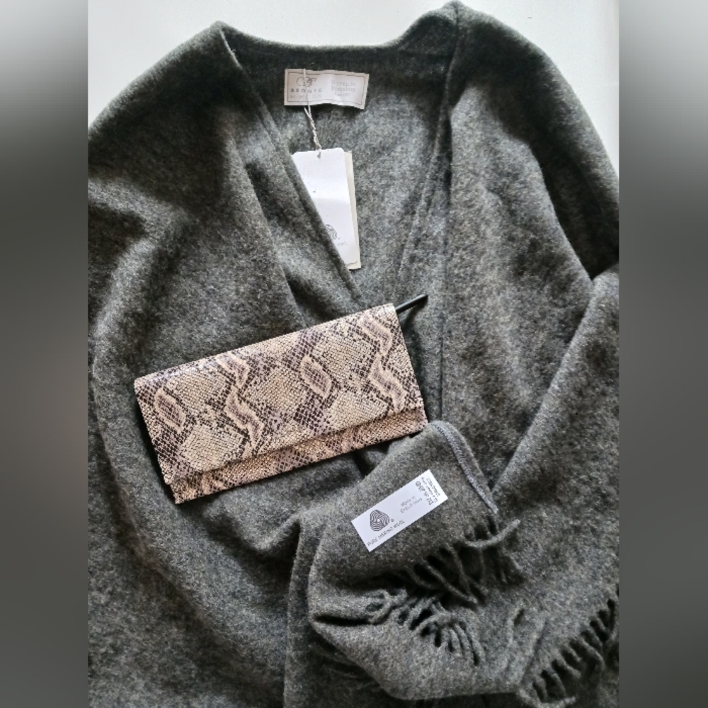 NWT BRONTE BY MOON PURE MERINO WOOL PONCHO+ RADLEY snake Print Wallet